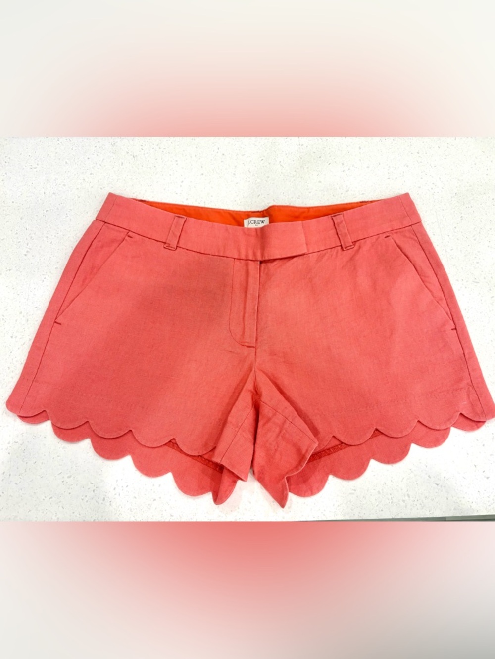 Set of 4 J. Crew Linen Scallop Hem Shorts Coral, Green, Black, White Size 10 - Picture 6 of 15